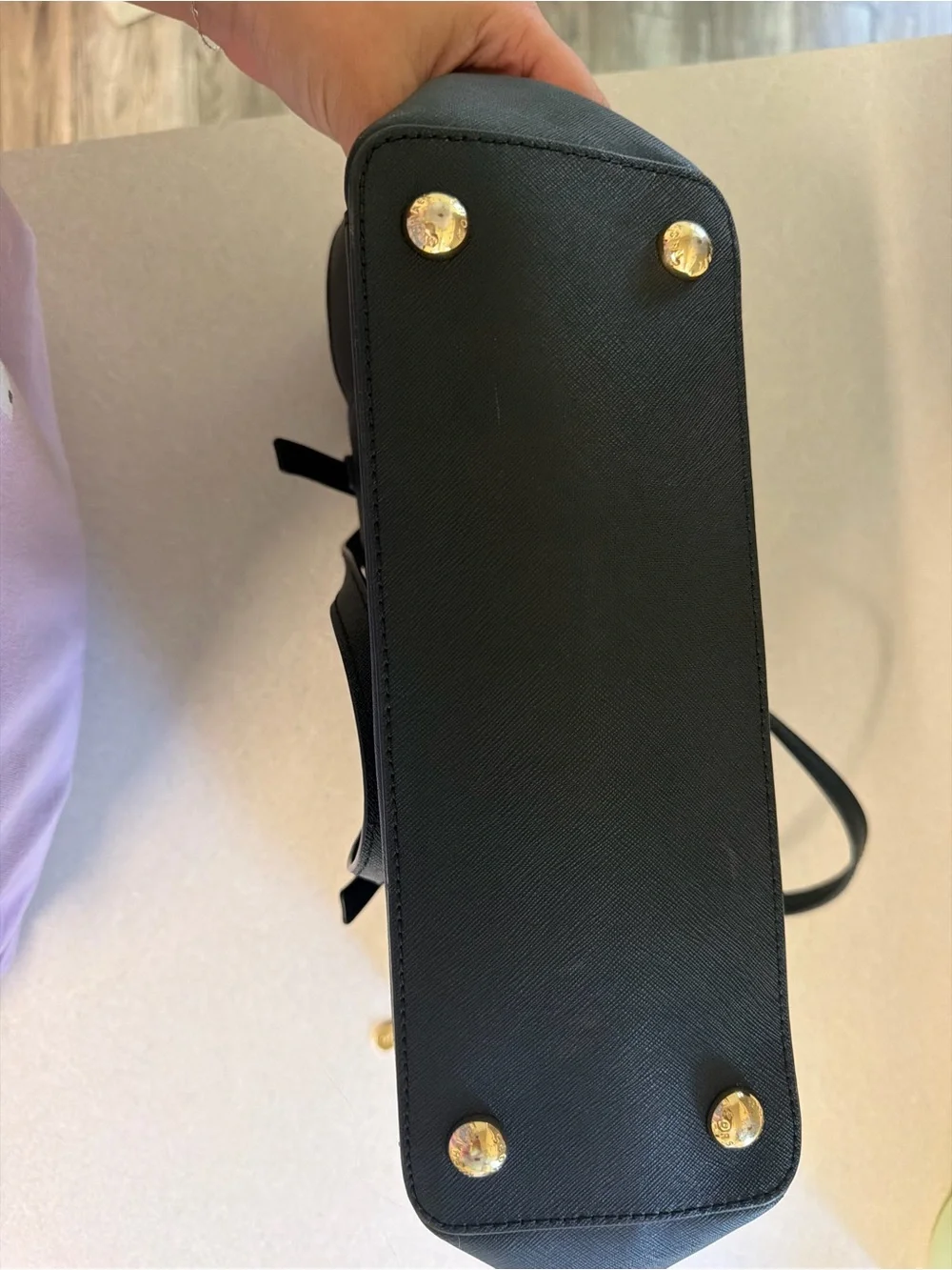 Michael Kors Black Leather Tote with Gold MK Charm